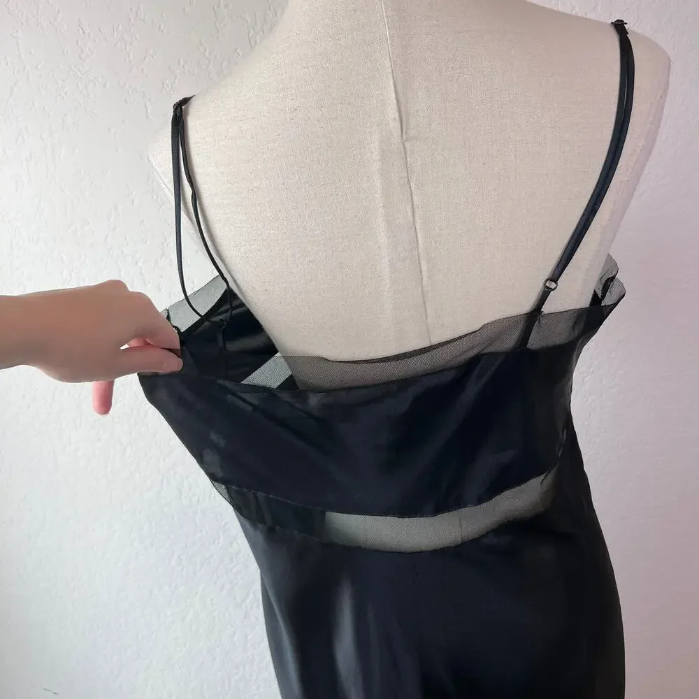 Victoria's Secret Very Sexy Midi Maxi Long Slip Dress Black Mesh Nightgown Large - Picture 6 of 13